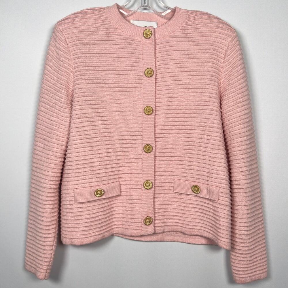 Vintage 90s UnionMade Women's Sweater Ami Knits Pink Gold Buttons Size 8